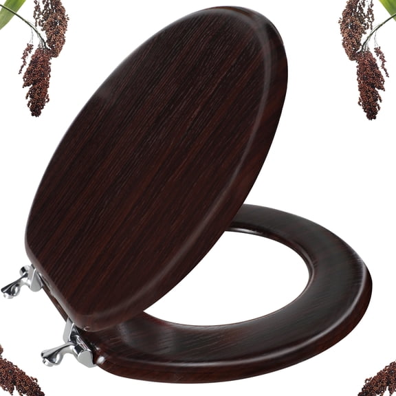 Simple Bd Cintbllter Elongated Wooden Toilet Seat, Easy Clean Hinges, Durable ...