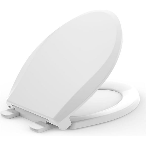 Round Toilet Seat Replacement for KOHLER 4639-RL-0 Round-Front Toilet Seat, Quiet-Close Lid and Seat, Countoured Seat, Bumpers and Installation Hardware, White