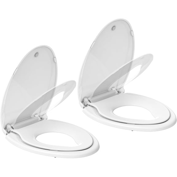 Round Toilet Seat Soft Close 19'' with Toddler Seat Built In, Potty Training Toilet Seat Round Fits Both Adult and Child, with Slow Close and Magnets, Easy Installation & Release- White,2 Pack