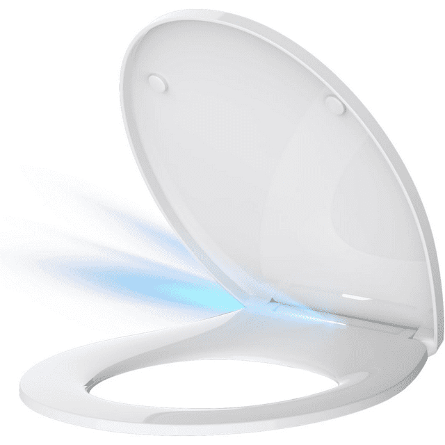 Round Toilet Seat with BuiltIn Night Light, Soft Close Toilet Seat