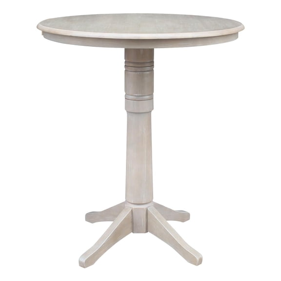 Round Top 36" x 36" Solid Wood Pedestal Dining Table in Washed Gray Taupe