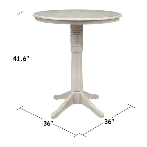 Round Top 36" x 36" Solid Wood Pedestal Dining Table in Washed Gray Taupe