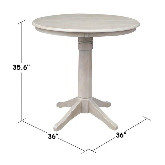 Round Top 36" x 36" Solid Wood Pedestal Dining Table in Washed Gray Taupe