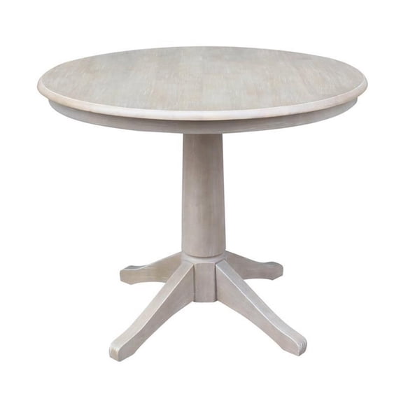 Round Top 36" x 36" Solid Wood Pedestal Dining Table in Washed Gray Taupe