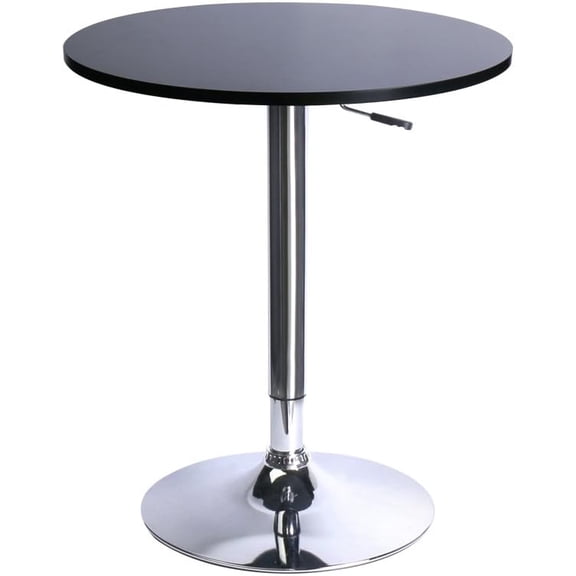 Round Top Adjustable Bar Table, Pub Table with Silver Leg and Base (Black)