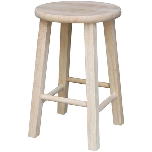 Round Top Bar Stool, 18-Inch Seat Height, Solid Parawood, Unfinished