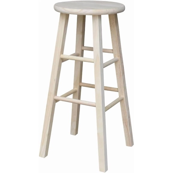 Round Top Bar Stool, 29-Inch Height, Solid Parawood, Unfinished