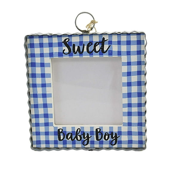 Round Top Collection Baby Boy Photo Frame Wood Picture Gingham Y22028