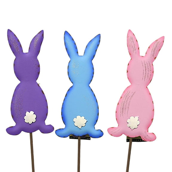 Round Top Collection Fenced Bunny Trio Stakes Easter Rabbit Yard Decor E22030