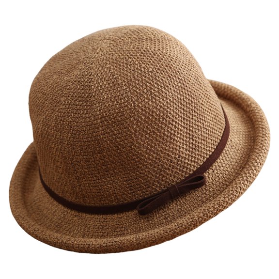 Round Top Rolled Lightweight Weave Design Straw Sun Hat for Women Outdoor Activities