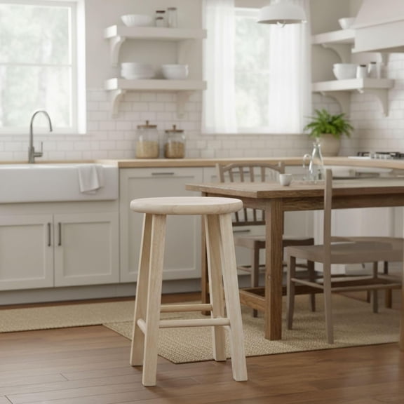 , Round Top Stool-18" Seat Ht, 12"W x 12"D x 18"H, Solid Parawood, 18"H, 225 lb Wt. Capacity, Kitchen/Dining, Fully Assembled, , Paint/ Stain In Any Color, Unfinished