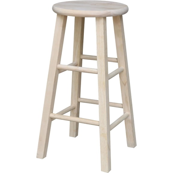 Round Top Stool,  Seat Height, Solid Parawood, Unfinished