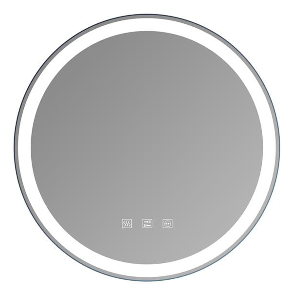 Round Touch LED Bathroom Mirror, Tricolor Dimming, Brightness Adjustment 20"