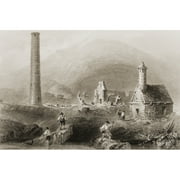 Round Tower Glendalough County Wicklow Ireland Drawn By WHBartlett Engraved By JCBentley From The Scenery And