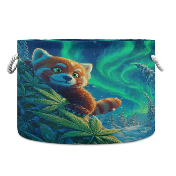 Round Toy Storage Basket Foldable Storage Basket for Home Decor Laundry Basket20" x 14" Arctic Cute Raccoon