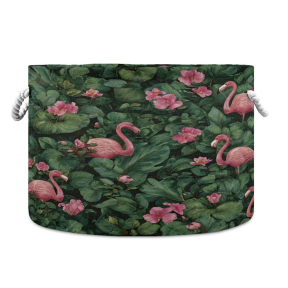 Round Toy Storage Basket Foldable Storage Basket for Home Decor Laundry Basket20" x 14" Beautiful Flamingos