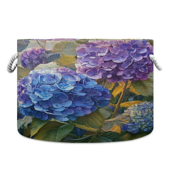 Round Toy Storage Basket Foldable Storage Basket for Home Decor Laundry Basket20" x 14" Beautiful Painting Of Hydrangeas
