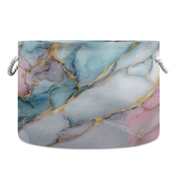 Round Toy Storage Basket Foldable Storage Basket for Home Decor Laundry Basket20" x 14" Beautiful Soft Marble Pattern