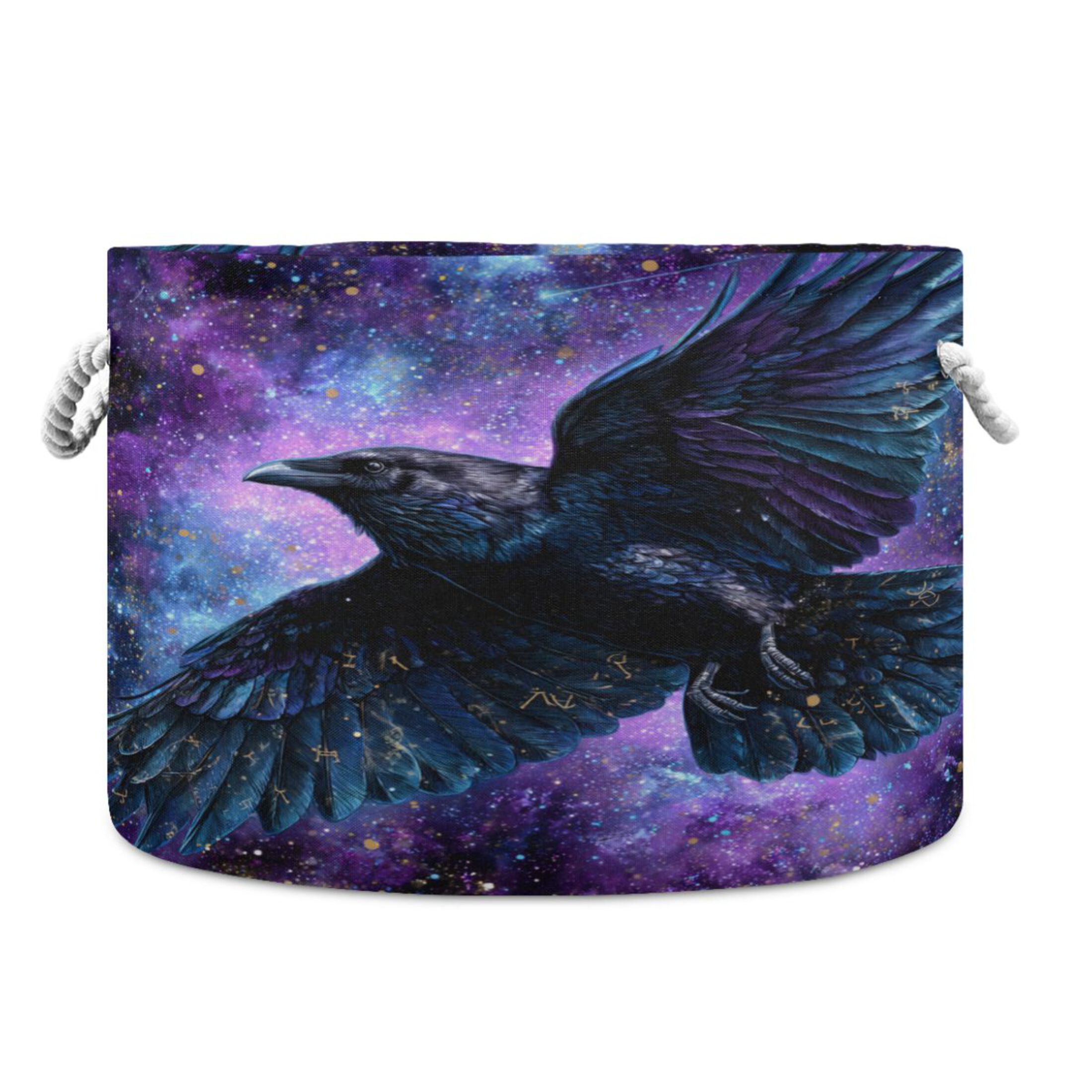 Round Toy Storage Basket Foldable Storage Basket for Home Decor Laundry Basket20" x 14" Black Raven