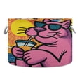 thumbnail image 1 of Round Toy Storage Basket Foldable Storage Basket for Home Decor Laundry Basket20" x 14" Cartoon Cool Pink Cat, 1 of 6