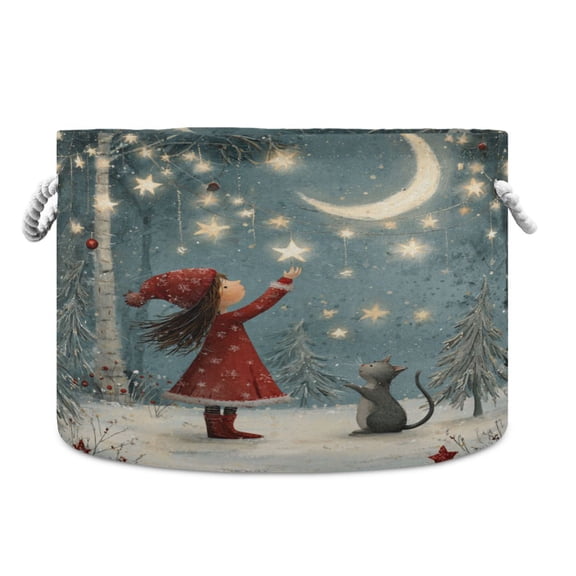 Round Toy Storage Basket Foldable Storage Basket for Home Decor Laundry Basket20" x 14" Christmas Costume Girl