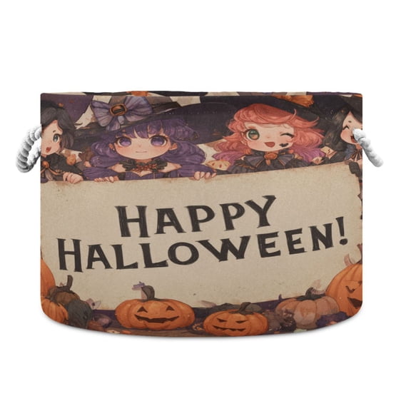 Round Toy Storage Basket Foldable Storage Basket for Home Decor Laundry Basket20" x 14" Cute Halloween Princess