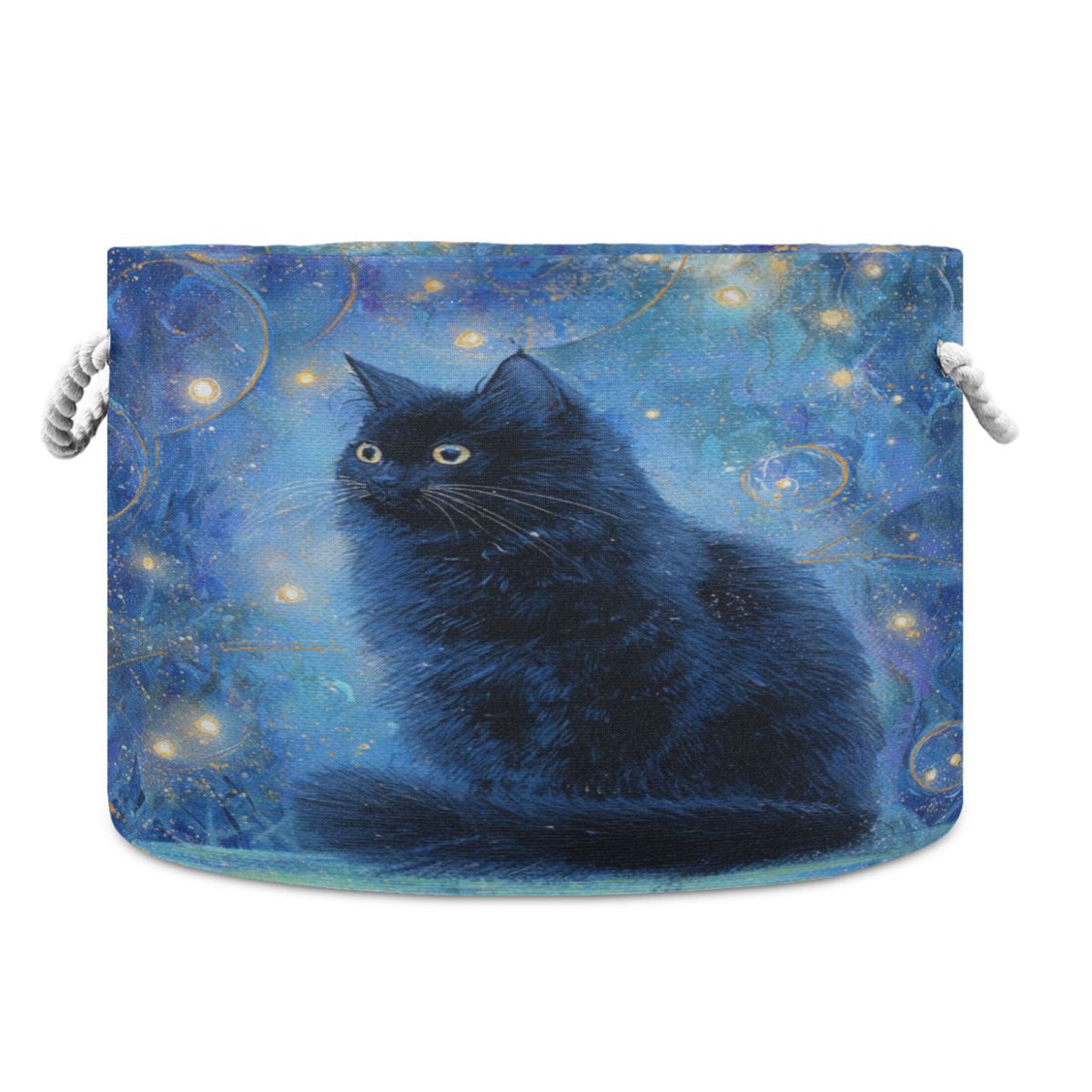 Round Toy Storage Basket Foldable Storage Basket for Home Decor Laundry Basket20" x 14" Dazed Black Cat