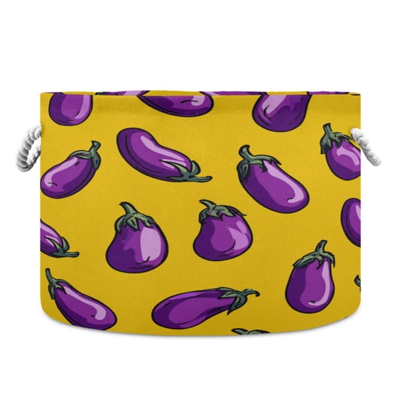 Round Toy Storage Basket Foldable Storage Basket for Home Decor Laundry Basket20" x 14" Eggplants Seamless Pattern