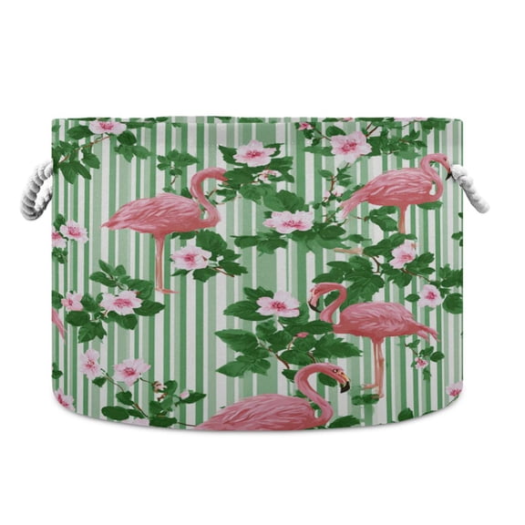 Round Toy Storage Basket Foldable Storage Basket for Home Decor Laundry Basket20" x 14" Flamingos at Rest