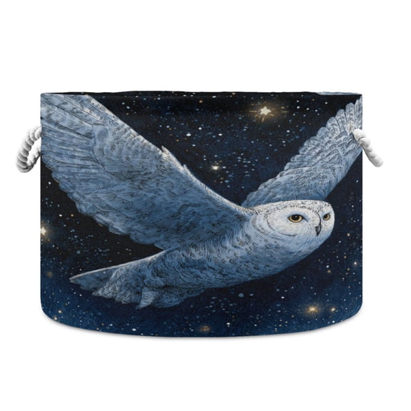 Round Toy Storage Basket Foldable Storage Basket for Home Decor Laundry Basket20" x 14" Flying Owl