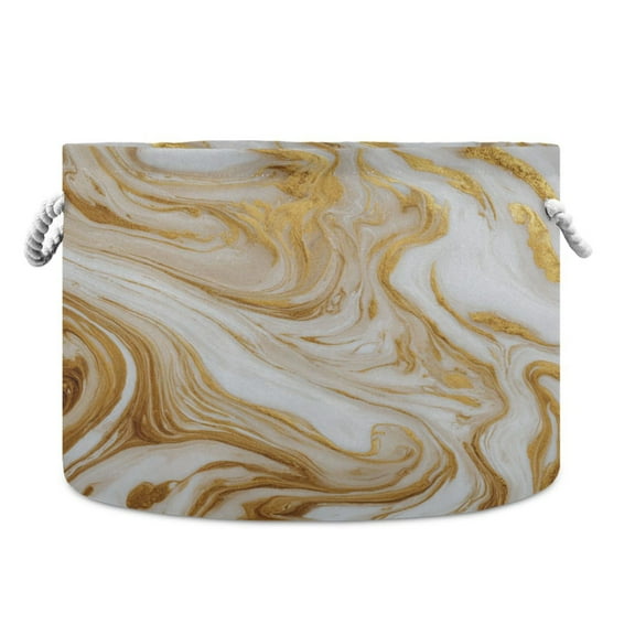 Round Toy Storage Basket Foldable Storage Basket for Home Decor Laundry Basket20" x 14" Golden Curved Marble