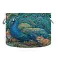thumbnail image 1 of Round Toy Storage Basket Foldable Storage Basket for Home Decor Laundry Basket20" x 14" Peacock and Foxes, 1 of 6