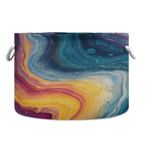 Round Toy Storage Basket Foldable Storage Basket for Home Decor Laundry Basket20" x 14" Rainbow-colored Sinuous Marble