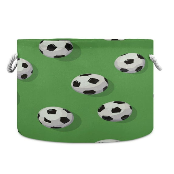 Round Toy Storage Basket Foldable Storage Basket for Home Decor Laundry Basket20" x 14" Soccer Balls Pattern