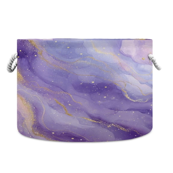 Round Toy Storage Basket Foldable Storage Basket for Home Decor Laundry Basket20" x 14" Soft Purple Marble Vortex