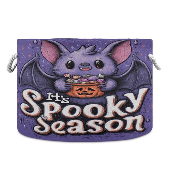 Round Toy Storage Basket Foldable Storage Basket for Home Decor Laundry Basket20" x 14" Spooky Cute Bat