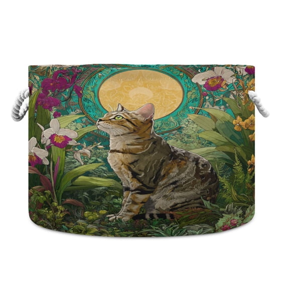 Round Toy Storage Basket Foldable Storage Basket for Home Decor Laundry Basket20" x 14" Tabby in The Garden