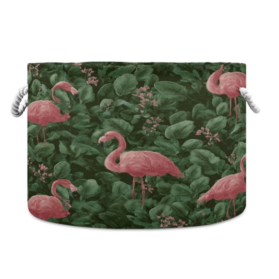 Round Toy Storage Basket Foldable Storage Basket for Home Decor Laundry Basket20" x 14" The Flamingo Family