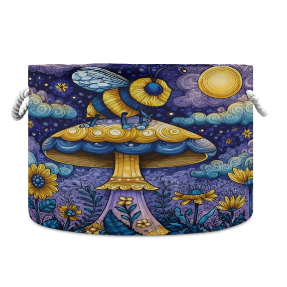 Round Toy Storage Basket Foldable Storage Basket for Home Decor Laundry Basket20" x 14" Whimsical Cartoon Bee