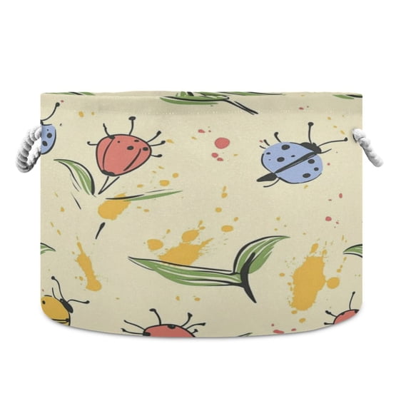 Round Toy Storage Basket Open Home Storage Bins Foldable Baskets for Toys, Laundry & Home Decor Cartoon Ladybugs