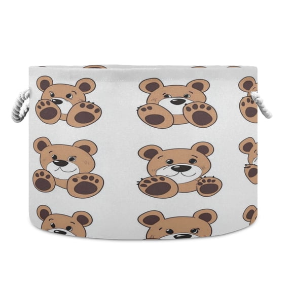 Round Toy Storage Basket Open Home Storage Bins Foldable Baskets for Toys, Laundry & Home Decor Cartoon Teddy Bear