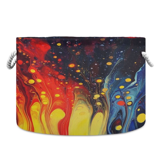 Round Toy Storage Basket Open Home Storage Bins Foldable Baskets for Toys, Laundry & Home Decor Fiery Bubbles