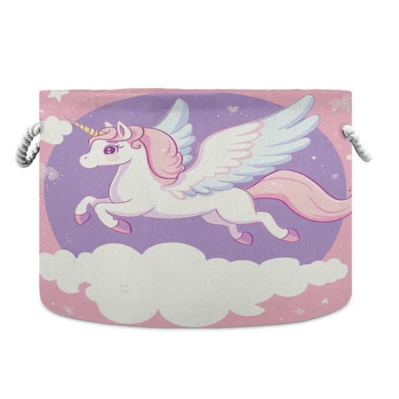 Round Toy Storage Basket Open Home Storage Bins Foldable Baskets for Toys, Laundry & Home Decor Flying Unicorn with Wings