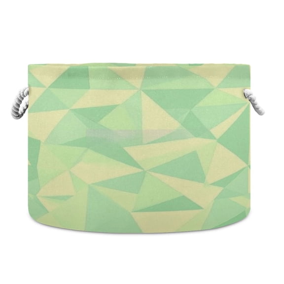 Round Toy Storage Basket Open Home Storage Bins Foldable Baskets for Toys, Laundry & Home Decor Light Green Triangles