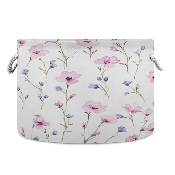 Round Toy Storage Basket Open Home Storage Bins Foldable Baskets for Toys, Laundry & Home Decor Pink Wildflowers