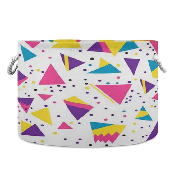 Round Toy Storage Basket Open Home Storage Bins Foldable Baskets for Toys, Laundry & Home Decor Triangles and Dots