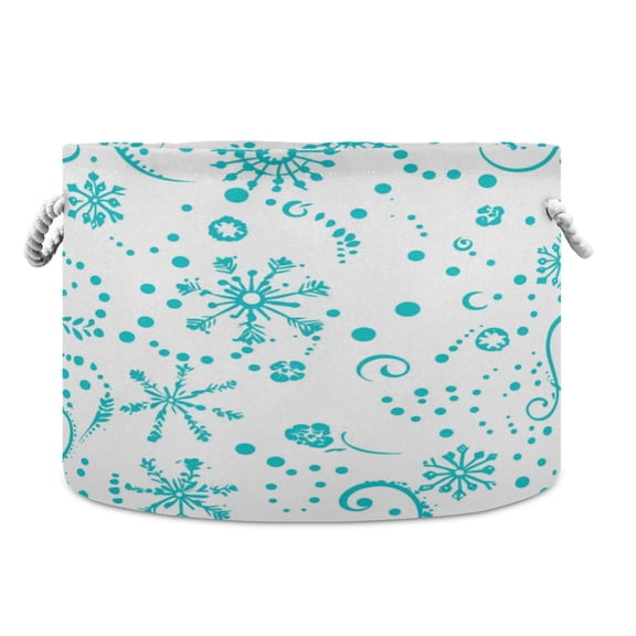 Round Toy Storage Basket Open Home Storage Bins Foldable Baskets for Toys, Laundry & Home Decor Turquoise Swirls and Snowflakes