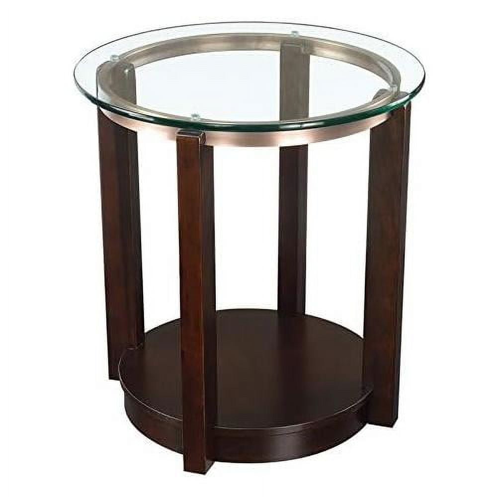 Contemporary Espresso Round End Table with Glass Top