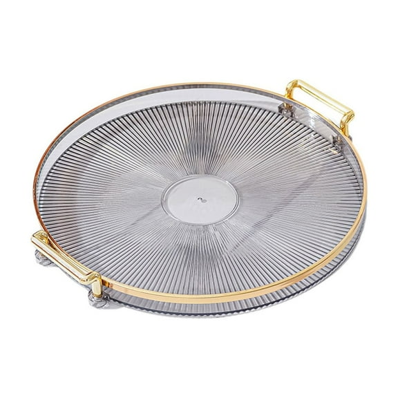 Round Transparent Serving Tray with Handles - Multi-Functional Drink, Snack & Dessert Organizer for Home, Living Room, Kitchen & Entertaining