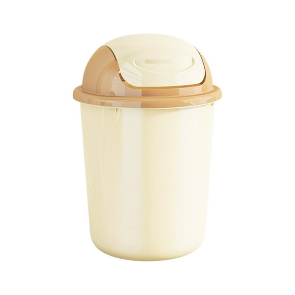 Round Trash Can with Lid, Odor Control Plastic Waste Bin for Bathroom, Office, Small Space, Desk Side, Khaki Purple